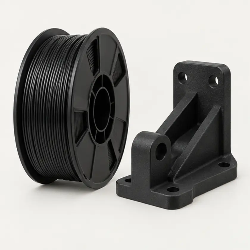 Czarny filament ABS lub ASA i techniczny wspornik z druku 3D
