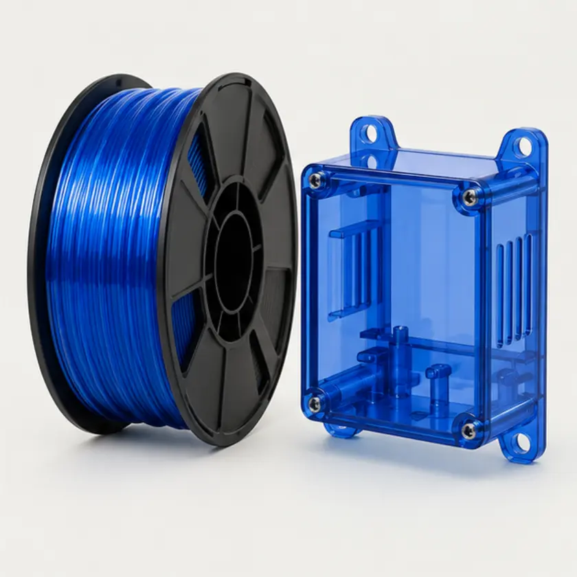 Niebieski filament PET-G i wytrzymała obudowa techniczna